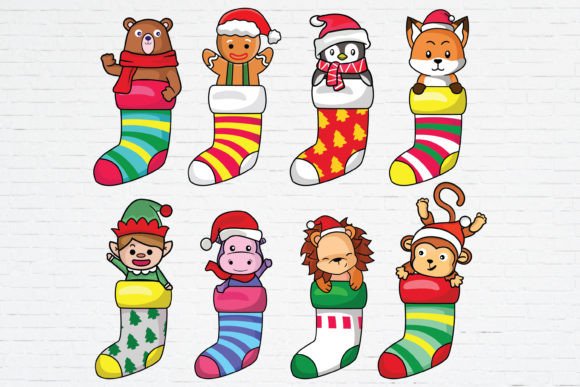 Adorable Holiday Charm: Cute Animal in Sock Christmas SVG