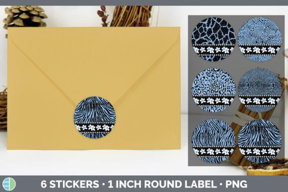 Blue Animal Print Stickers: 1in Design Assets