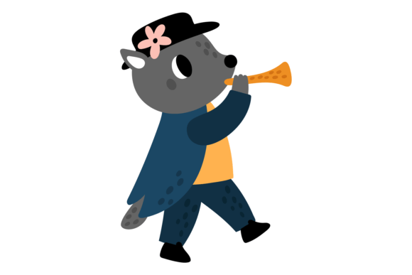Cute Wolf Play Trumpet: A Charming Creative Font