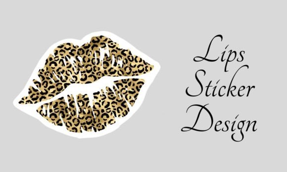 Gold Leopard Animal Print Lips Sticker: Bold Design for Your Brand